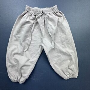 Pauboli Baby Pants Size 80 Gray Cotton Linen Blend Elastic Waist Casual Neutral